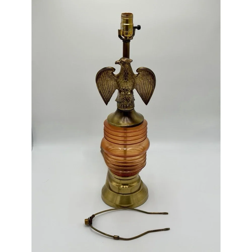 Vintage Eagle Table Lamp Amber Glass Brass Tone